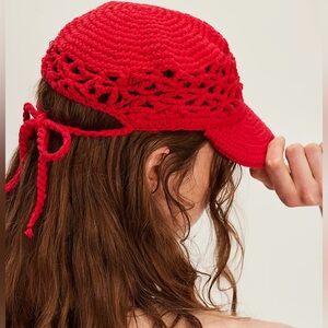Free People | Silvie Crochet Baseball Hat - Red - Bohemian- Festival - NWT